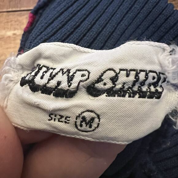 Vintage 70's Jump Shirt Red Navy Blue Striped Ribbed Turtleneck Bodysuit Medium - Picture 5 of 5